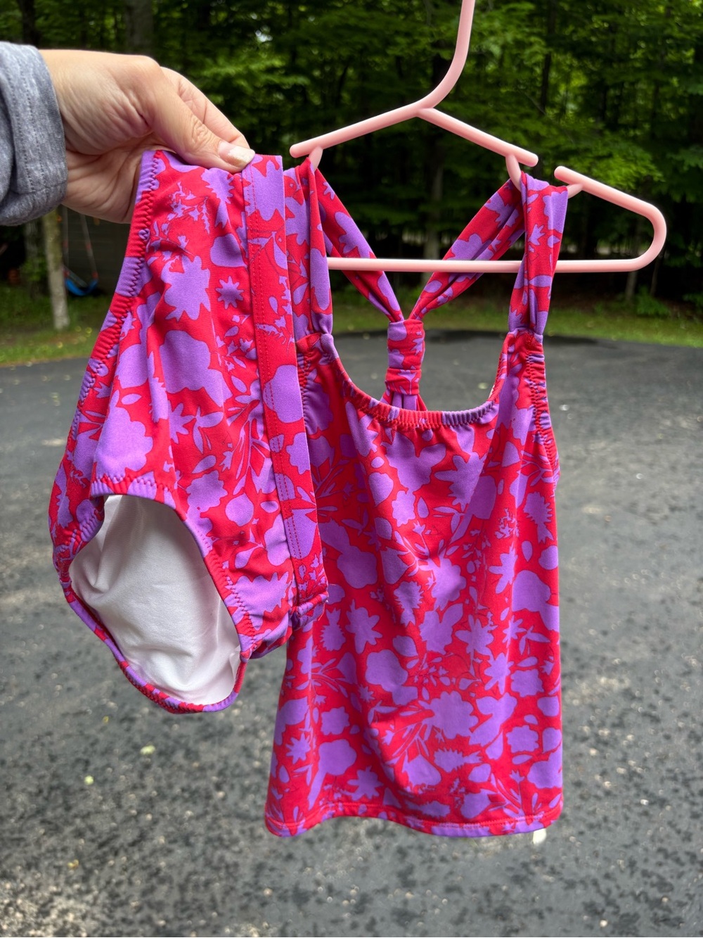 Garnet Hill Pink and Purple Floral Kids Swim Tankini Set